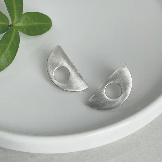 Modernist Silver Semi Circle Studs
